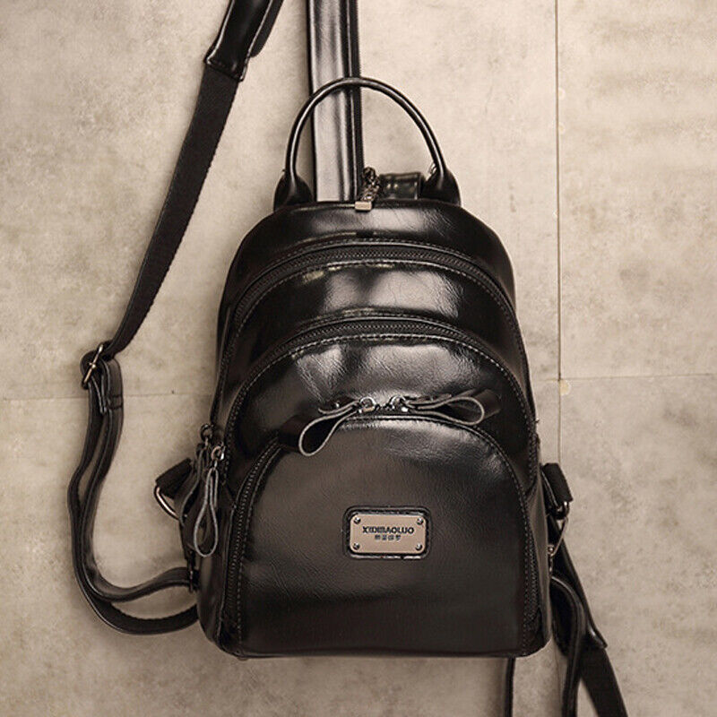 Oil Wax Leather Women's Fashion Small Backpack Mini Cute Shoulder Bag Rucksack