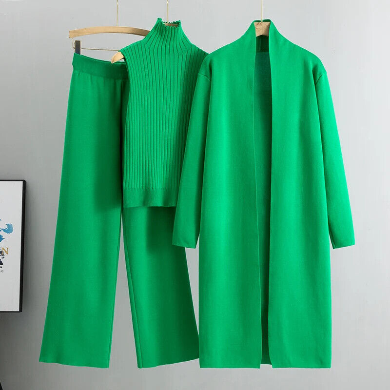 Women Cardigan Tracksuits Pant Set Ladies Sweater Suit Ladies 3 Piece Set