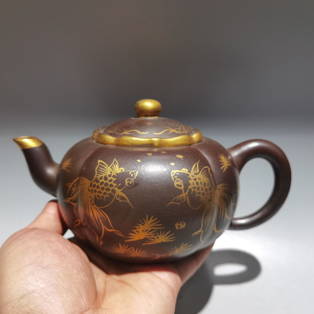 Chinese Yixing Zisha Clay Handmade Exquisite Teapot （描金窑变壶 低款：乾隆御制)