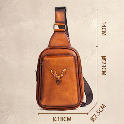 Men's Sling Backpack, 100% Genuine Leather Crossbody Chest Bags Sport Daypack