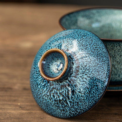 Handmade Ceramic Blue Gaiwan Pigmented Pottery Tea Maker Accessory Drinkware New