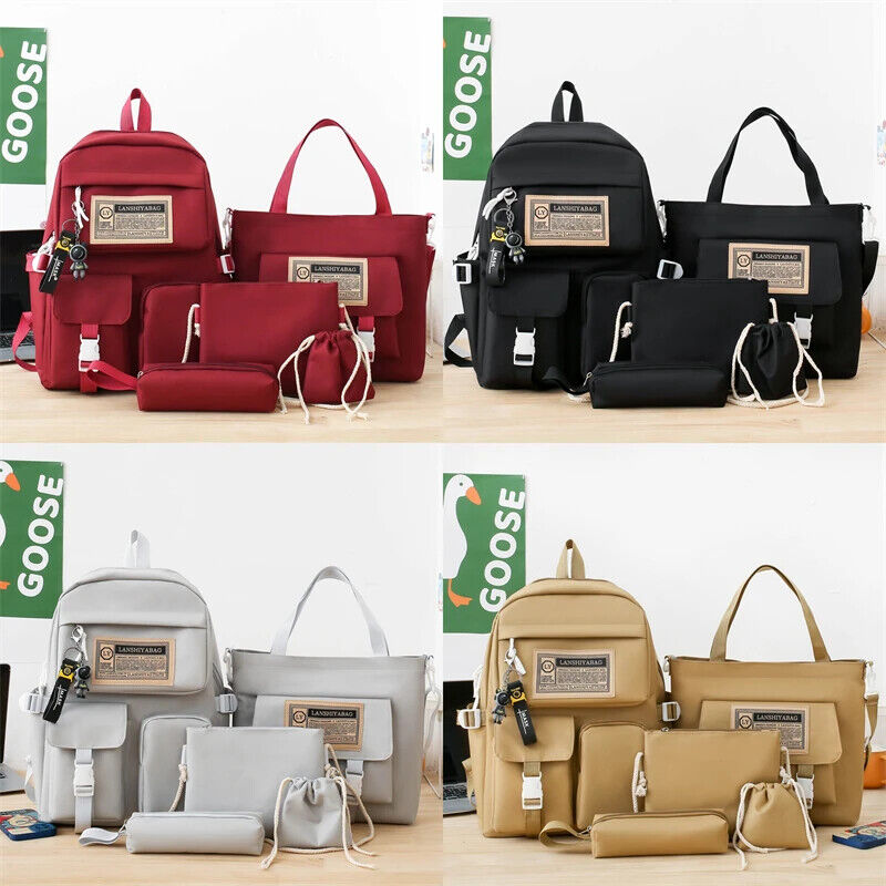 5 Pcs Sets Kids School Backpack Women's Bag Girls Students Bag Rucksack