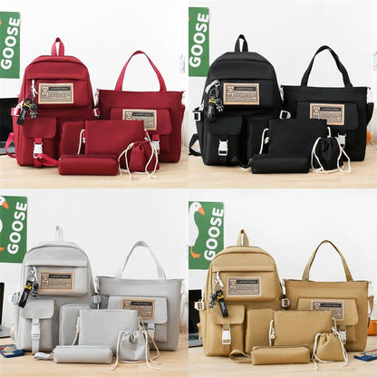 5 Pcs Sets Kids School Backpack Women's Bag Girls Students Bag Rucksack