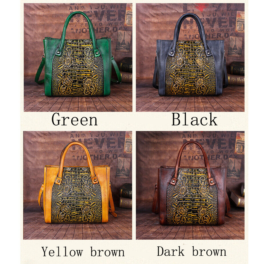 Top Cow Leather Women's Bag, Flower Embossed Designer Handbag Shoulder Bags