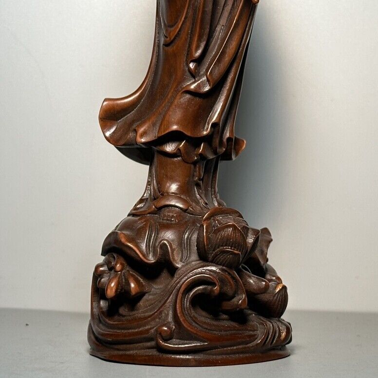 Antique Chinese Wooden Carving Kwan Yin Statue Wood Sculpture Buddha Home Decor