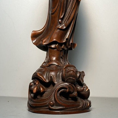 Antique Chinese Wooden Carving Kwan Yin Statue Wood Sculpture Buddha Home Decor
