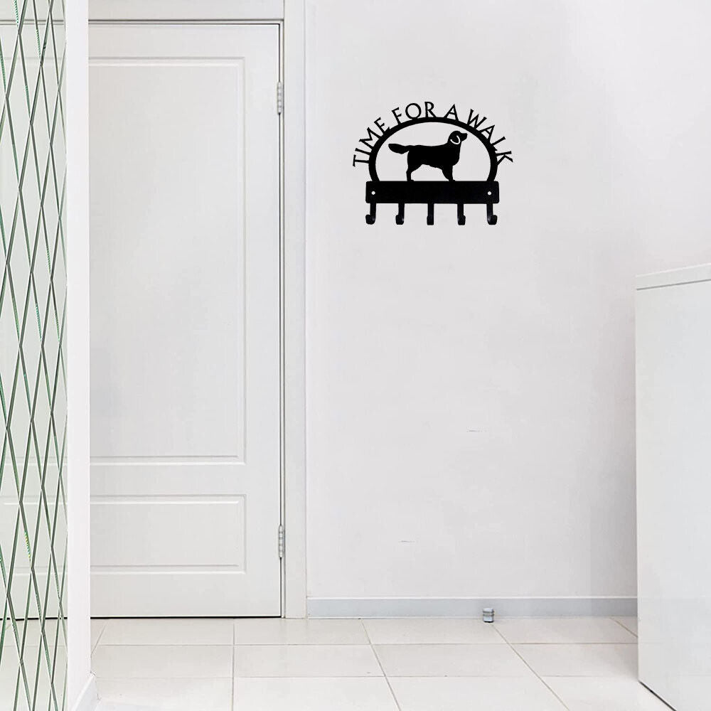 Golden Retriever Time for a Walk Key Rack Dog Leash Hanger Metal Wall Art