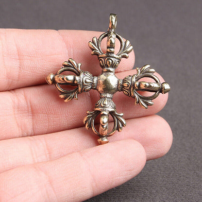 Vintage Brass Cross Vajra Diamond Pestle Key Chain Pendant Car Bag Ornaments