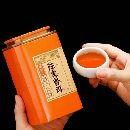 250g Tangerine Peel Puerh Tea Mini Yunnan Ripe Pu-erh Tea Cake Iron Package Gift