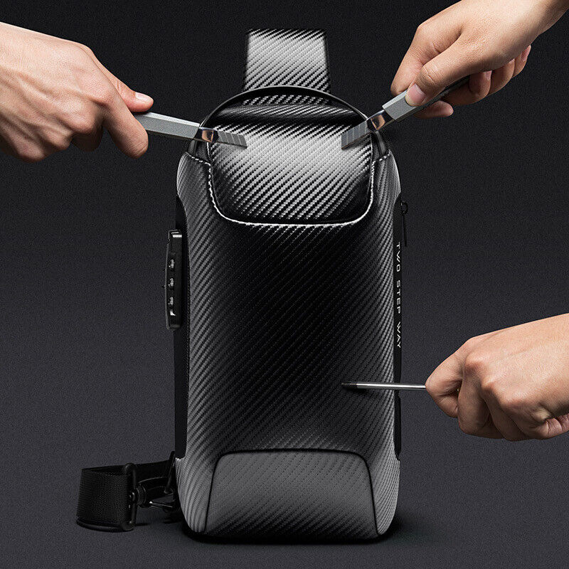 Men's Sling Backpack Carbon Fiber Waterproof&Anti-Thef Crossbody Sport Chest Bag