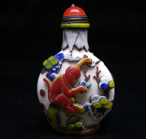 5 Layer Color Top Vintage Antique Chinese Carved Snuff Bottle Glass Statues Rare