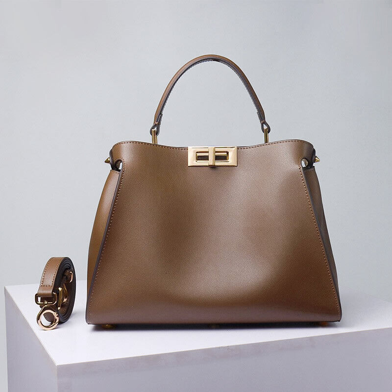 28/32cm Trapezoid Real Leather Tote Handbag Purse Fashion Shoulder Bag Briefcase