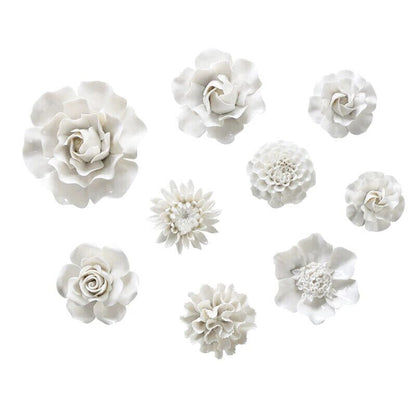 White Flower Wall Stickers Modern 3D Ceramic Decoration TV Background Art Murals
