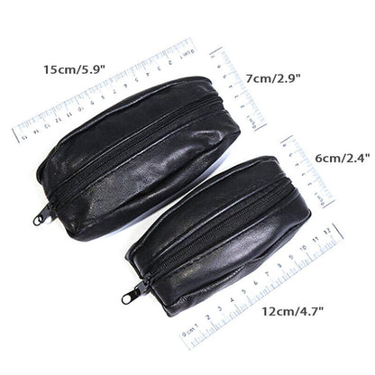Unisex Soft Real Leather Pouch Coins Keys Money Holder 2 Ways Zips Wallet Purse