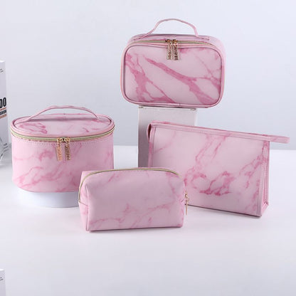 Pink Marble Pattern Cosmetic Bag Toiletries Storage Purse Waterproof Makeup Case