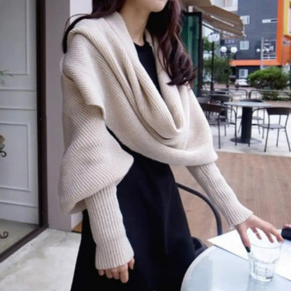 Women Scarf Imitation Cashmere Winter Thicked Sleeve Wrap Sweater Knitted Shawls