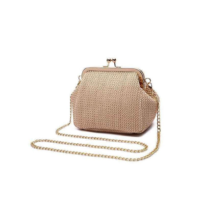 Straw Lock Shell Bag Beach Retro Vintage Chain Shoulder Crossbody Purse Handbags