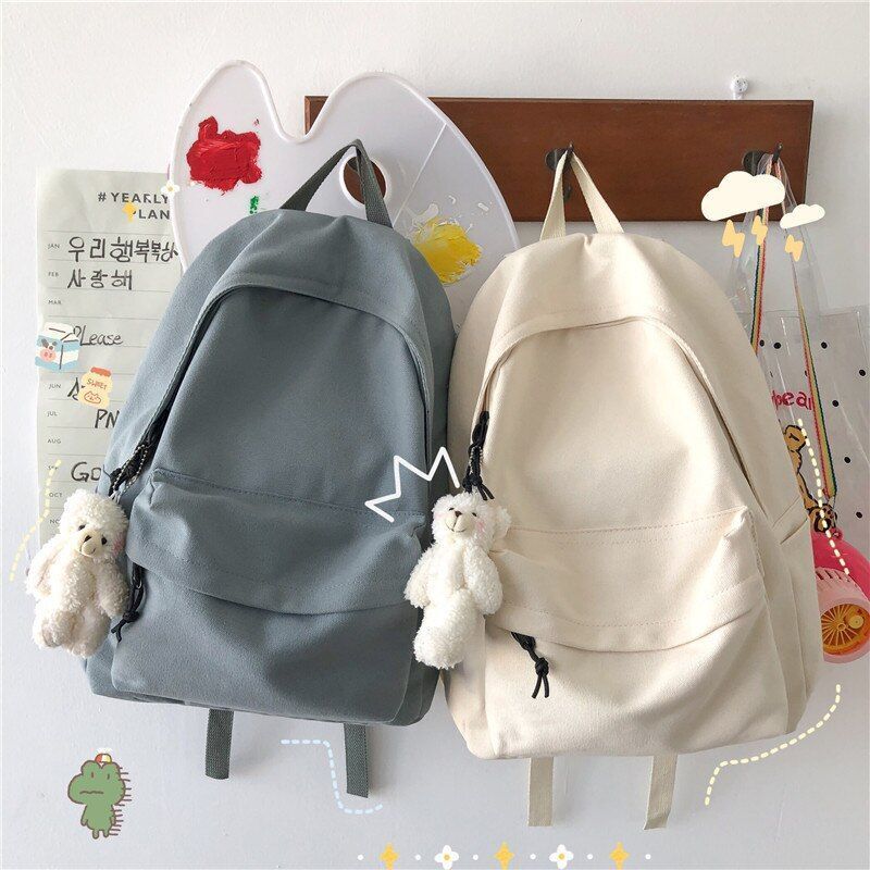 Solid Color Backpack Canvas Waterproof Schoolbag Teenager Bookbags 42*12*31 CM