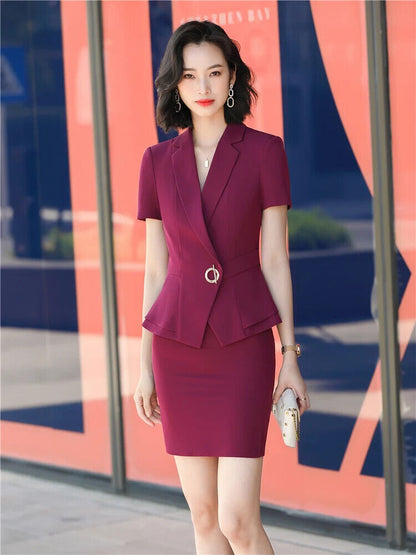 2 Piece Set Women Suits Short Sleeve Blazer Lady 2 Piece Set Women blazer Sets