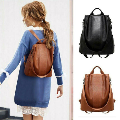 Women's Leather Backpack Large Capacity School Bag Teenager Anti Theft Backpack