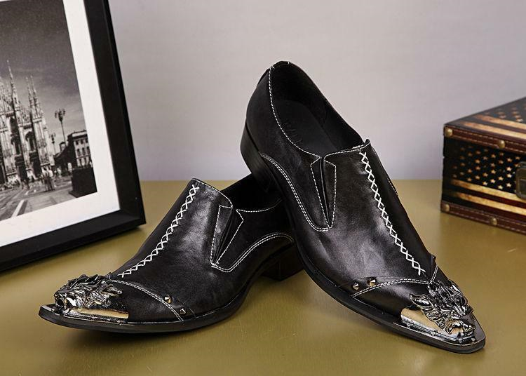Stylish Mens Leather Slip On Dress Formal Metal Pointed Toe Nightclub Shoes Size