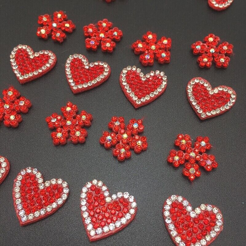 Patches Colorful Padded Heart Flower Clothing Appliques 20x19mm Rhinestone 50Pcs