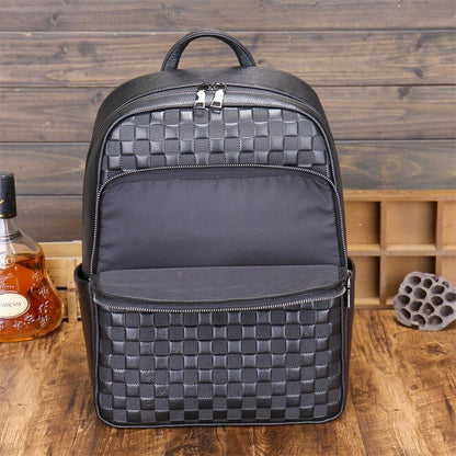 Top Cow Leather Black Men's bag, Soft Leather Large Capacity Backpack Travel Bag