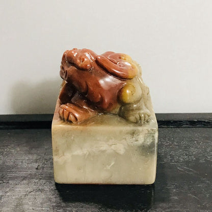 Chinese Fuzhou Shoushan Stone Carved Unicorn Statue Home Decor Seal Collection