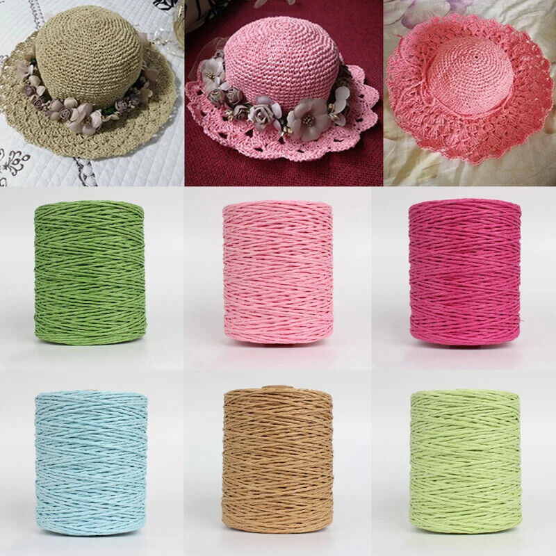 Hand Knitting Yarns 280-300M Natural Raffia Straw Colorful Crochet Threads Rolls