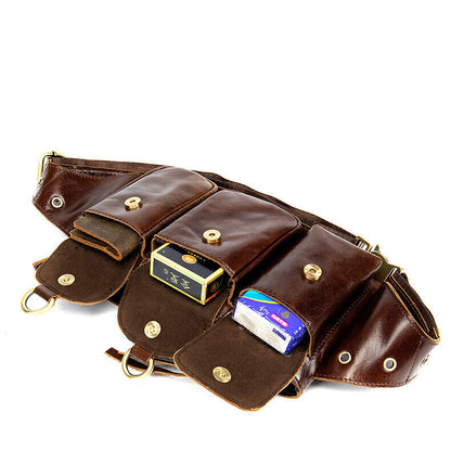 Motorcycle Outdoor Real Leather Men's Waist Fanny Pack Crossbody Sling Bag