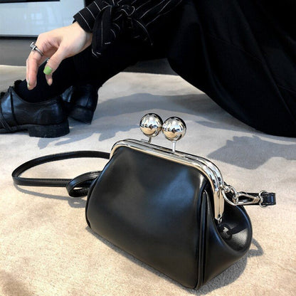 Vintage Shell Clip Shoulder Bag Wide Strap Handbag Synthetic Leather Chain Purse