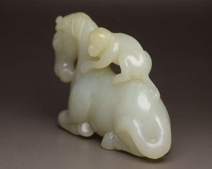 Top Chinese Natural Hetian Jade Carving Horse Monkey Statue Exquisite Figurines