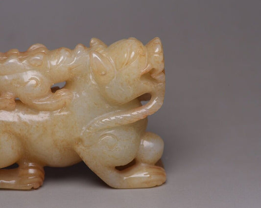 Chinese Antique Hetian Jade Carved Nice Beast Statue Unique Wonderful Art Rare