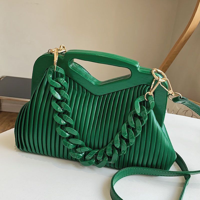 Leather Handbag Triangle Handle Pouch Crossbody Tote Bag Thick Chain Satchel 1PC