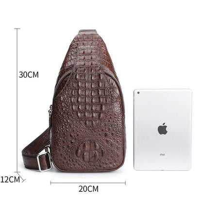 Men's Real Crocodile Alligator Skin Leather Crossbody Bag Luxury Sling Backpack