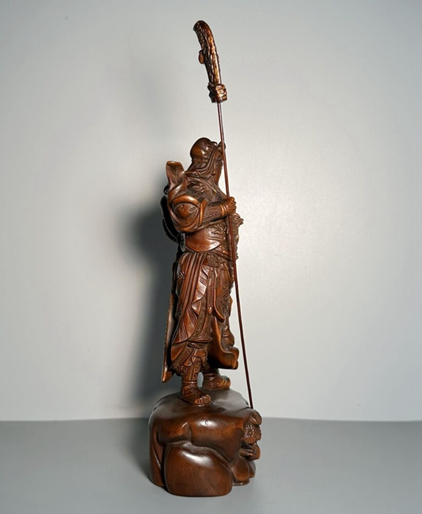 Collection Chinese Boxwood Carving Guan Yu Figure Statue Woodwork Sculpture Art