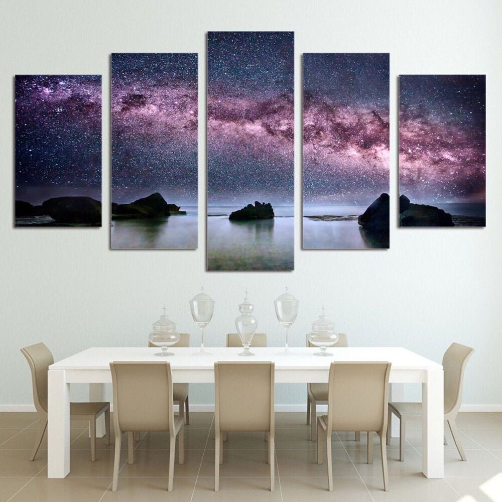 Aurora Borealis in Starry Sky 5 Piece Canvas Print Wall Art Poster Home Decor