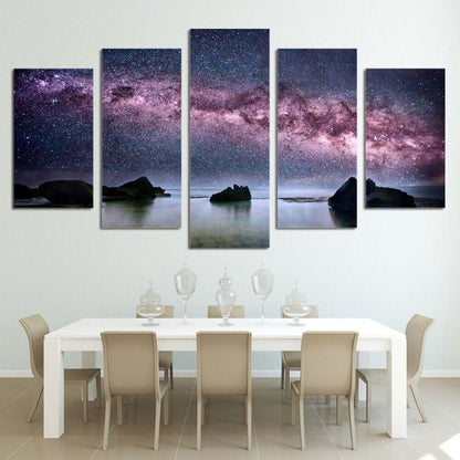 Aurora Borealis in Starry Sky 5 Piece Canvas Print Wall Art Poster Home Decor