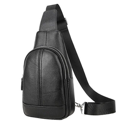 Real Cow Leather Black Men Sling Backpack Crossbody Bag for Hiking Shoulder Bag