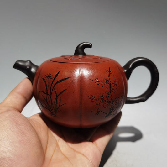 Chinese Yixing Zisha Clay Handmade Exquisite Kung Fu Tea SetTeapot（梅兰竹菊 底款：周桂珍）