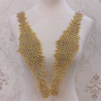 Rhinestone Patches 2-5Pcs Crystal Beaded Iron On Bridal Wedding Dress Decoration