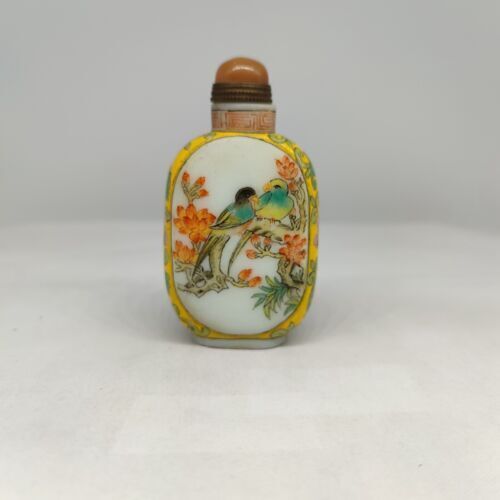 peking glass snuff bottle hand painted flowers qing rare signed bird snuffbox