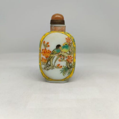peking glass snuff bottle hand painted flowers qing rare signed bird snuffbox
