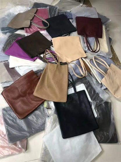 Women Tote Bag Simple Girl Cowhide Handbag Student Shoulder Bag