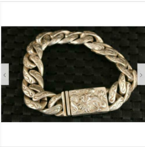chinese Asian old tibet silver hand cast dragon statue man bracelet jewel gift