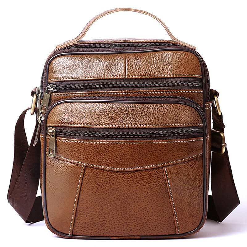 100% Genuine Leather Men's Sling Shoulder Messenger Bags 8" Handbags Crossbody