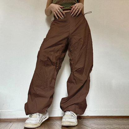 Women Cargo Joggers Pants Baggy Loose Elastic Wide Leg Loose Trousers Streetwear