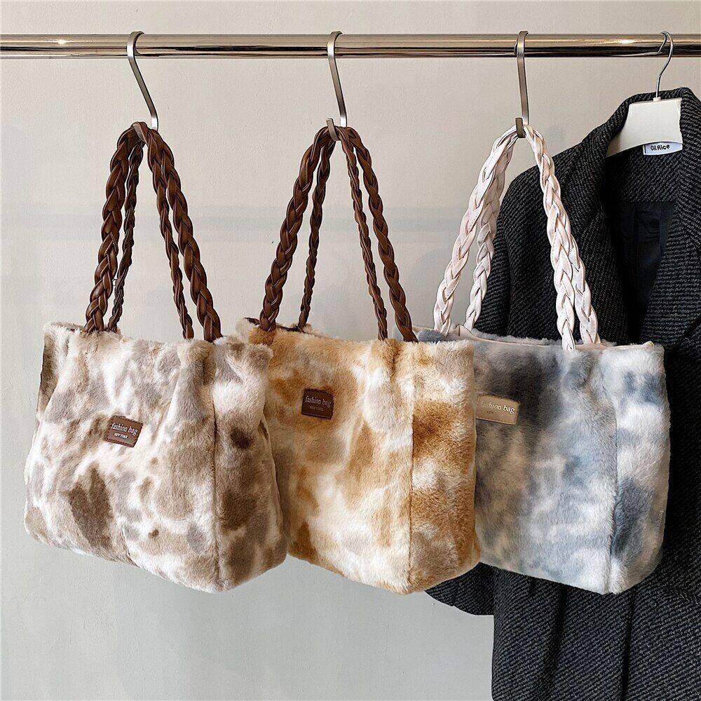 Faux Fur Plush Tote Bags Women Shoulder Bag Shopper Ladies Handbag