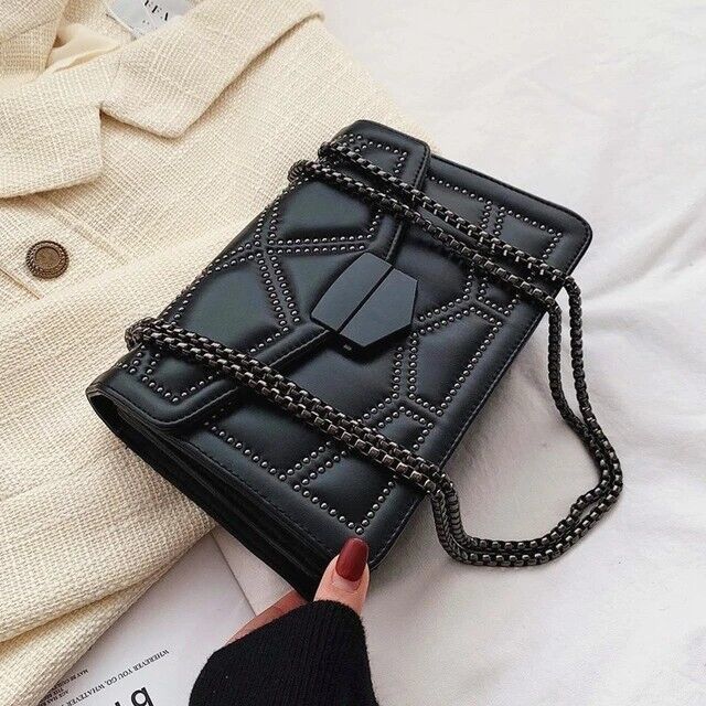 Women's Small Shoulder Bag PU Leather High Quality Vintage Rivet Chain Bag Gift