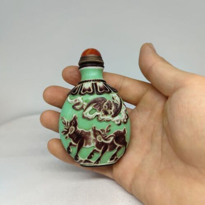 vintage chinese peking glass snuff bottle carved crane sculpture statue signet